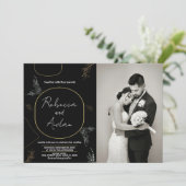 Donker Zwart Bruiloft Uitnodigingen met foto (Staand voorkant)