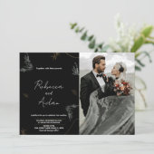 Donker Zwart Bruiloft Uitnodigingen met foto (Staand voorkant)