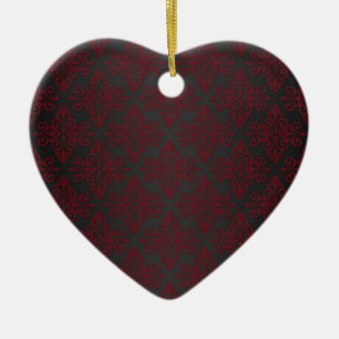 Donker zwart en rood damast keramisch ornament