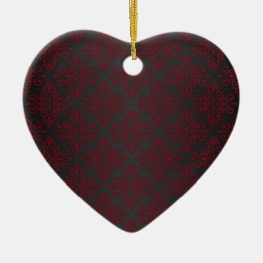 Donker zwart en rood damast keramisch ornament (Voorkant)