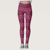 Donker zwart en rood Lila Banded Tribal Pattern Leggings (Voorkant)