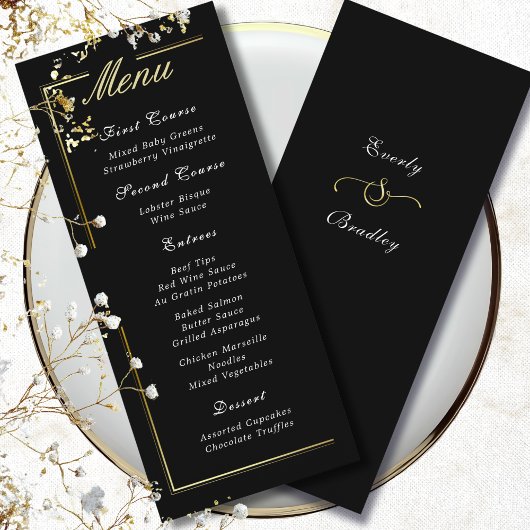 Donker Zwart Goud Lijst Wit Script Elegant Menu