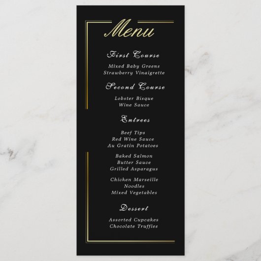 Donker Zwart Goud Lijst Wit Script Elegant Menu (Voorkant)