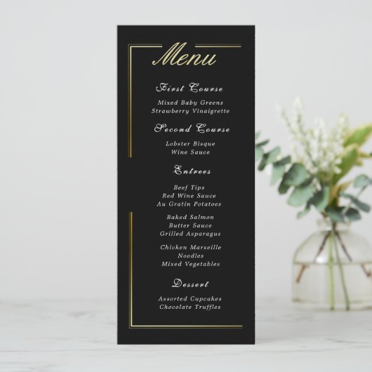 Donker Zwart Goud Lijst Wit Script Elegant Menu (Staand voorkant)