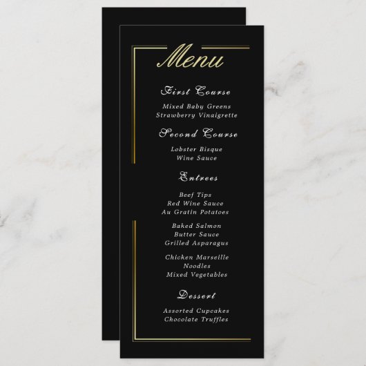 Donker Zwart Goud Lijst Wit Script Elegant Menu (Voorkant / Achterkant)