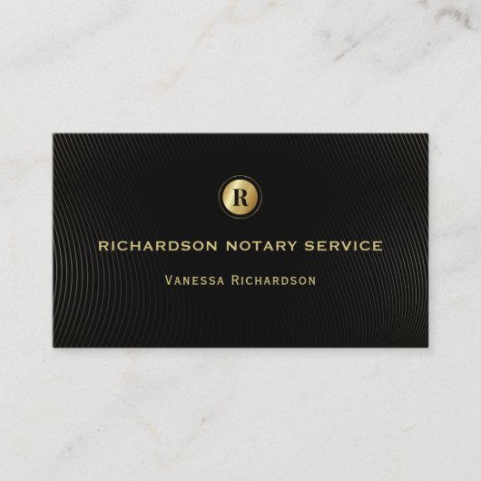 Donker Zwart & Goud Monogram Slanke Notaris QR Fot Visitekaartje (Voorkant)