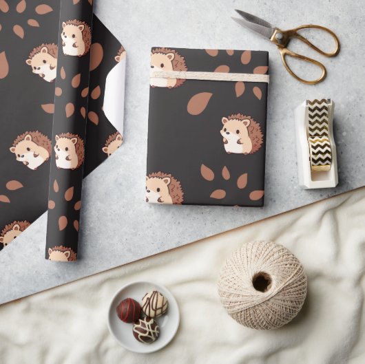 Donker Zwart Herfst Egel Naadloos Inpakpapier (Crafts)