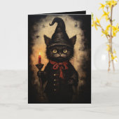 Donker zwart kat ontwerp voor Halloween, Goth & Oc Kaart (Gele Bloem)