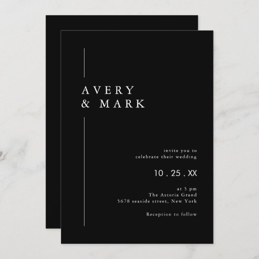 Donker Zwart Modern Minimalistisch Bruiloft Kaart (Voorkant / Achterkant)