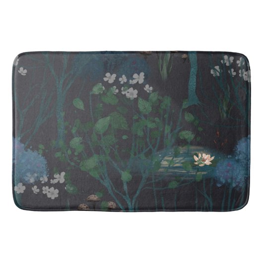 Donker Zwart Moody Lily Pond Bloemen Badmat (Voorkant)