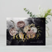 Donker Zwart Rose Boeket Bruiloft Save the Date Folie Uitnodiging (Staand Voorkant)