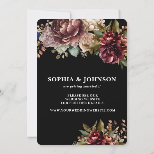 Donker zwart rustieke bloemen paar foto bruiloft save the date (Achterkant)