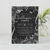 Donker Zwart Spooky Bloemen Scroll Halloween Party Kaart (Staand voorkant)