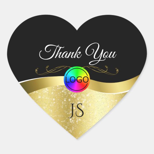 Donker Zwart Wavy Goud met Logo Monogram Dank U Hart Sticker (Voorkant)