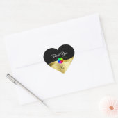 Donker Zwart Wavy Goud met Logo Monogram Dank U Hart Sticker (Envelop)
