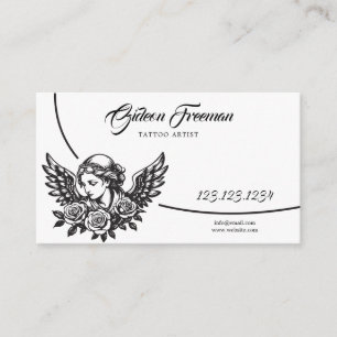 Donker Zwart & Wit Angel Wings Tattoo Artist Visitekaartje