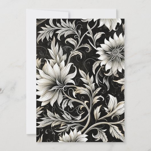 Donker  Zwart & Wit Damask Vrijgezellenfeest Kaart (Achterkant)