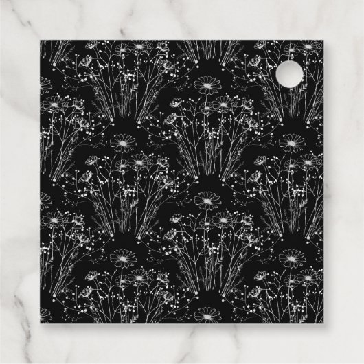 Donker Zwart Wit Wildflower Wedding Dank u Bedankjes Labels (Achterkant)