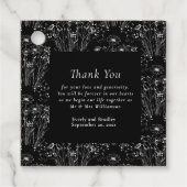 Donker Zwart Wit Wildflower Wedding Dank u Bedankjes Labels (Voorkant)