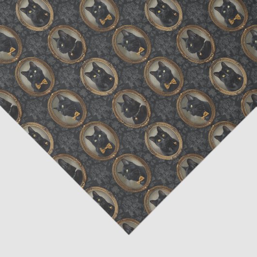 Donker  Zwarte Kat Afbeelding Lijst Decoupage Tissuepapier (Detail)