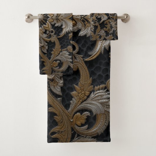 Donkerbeige lacework-couture bad handdoek (Insitu)