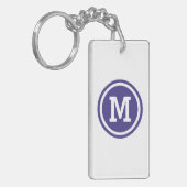 Donkerblad blauw cirkelmonogram sleutelhanger (Voorkant Links)