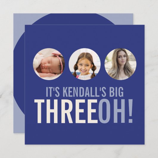 Donkerblauw 30e THREEOH! Fotoverjaardag Kaart (Voorkant / Achterkant)