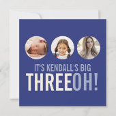Donkerblauw 30e THREEOH! Fotoverjaardag Kaart (Voorkant)