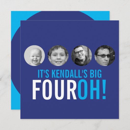 Donkerblauw 40th FOUROH! Fotoverjaardag Kaart (Voorkant / Achterkant)