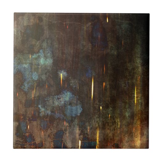 Donkerblauw Abstract bruin Tegeltje (Voorkant)