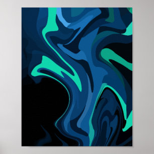 Donkerblauw Abstract draaipatroon Poster