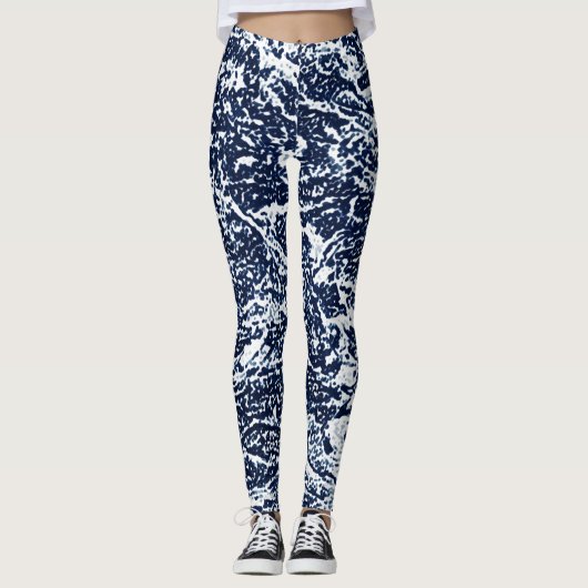 Donkerblauw Abstract patroon Leggings (Voorkant)