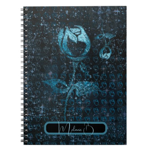 Donkerblauw abstract patroon met rozen notitieboek (Voorkant)