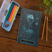 Donkerblauw abstract patroon met rozen notitieboek