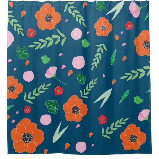 Donkerblauw Achtergrond kleurig flessenpatroon Douchegordijn (Voorkant)