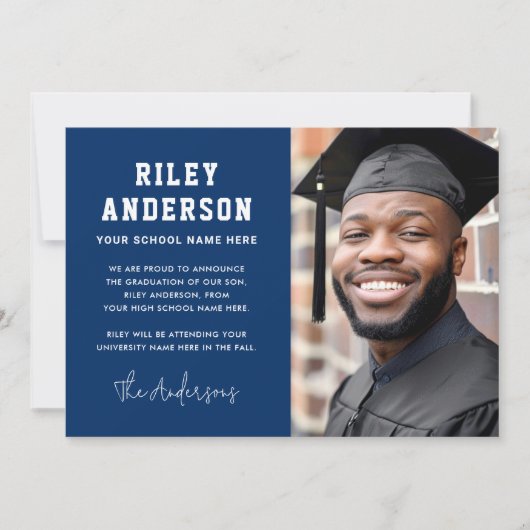 Donkerblauw afstuderen foto aankondiging (Voorkant)