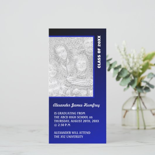 Donkerblauw Afstuderen kondiging Aankondiging (Staand voorkant)