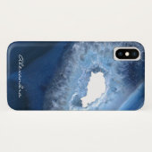 Donkerblauw agaat geode monogram Case-Mate iPhone case (Achterkant (horizontaal))