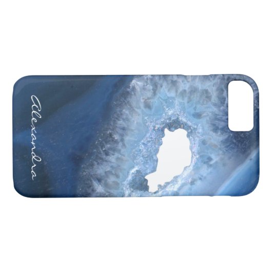 Donkerblauw agaat geode monogram Case-Mate iPhone case (Achterkant (Horizontaal))