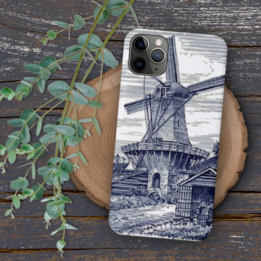 Donkerblauw Antiek Delft Blue Dutch Windmill Case-Mate iPhone Case
