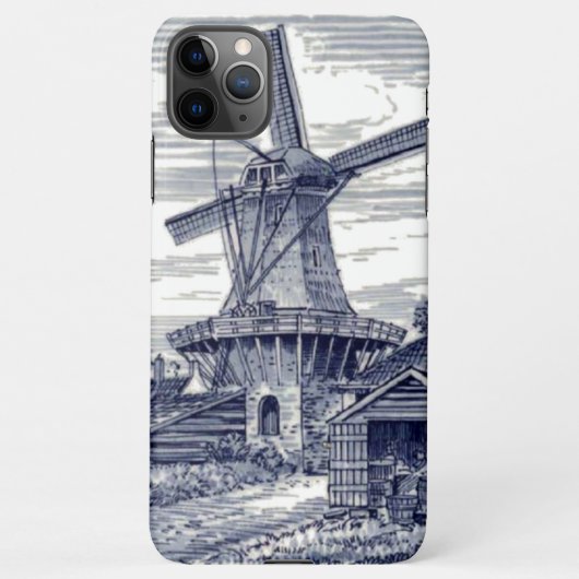 Donkerblauw Antiek Delft Blue Dutch Windmill iPhone Hoesje (Achterkant)