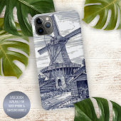 Donkerblauw Antiek Delft Blue Dutch Windmill iPhone Hoesje