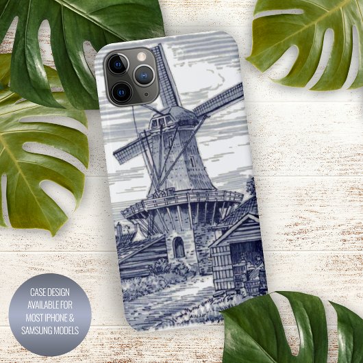 Donkerblauw Antiek Delft Blue Dutch Windmill iPhone Hoesje