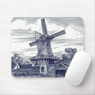 Donkerblauw Antiek Delft Blue Dutch Windmill Muismat