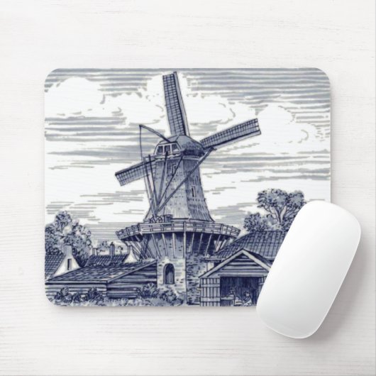 Donkerblauw Antiek Delft Blue Dutch Windmill Muismat (Met muis)
