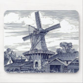 Donkerblauw Antiek Delft Blue Dutch Windmill Muismat (Voorkant)