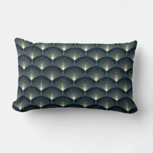 Donkerblauw Art Deco Stijlvolle geometrische patro Kussen