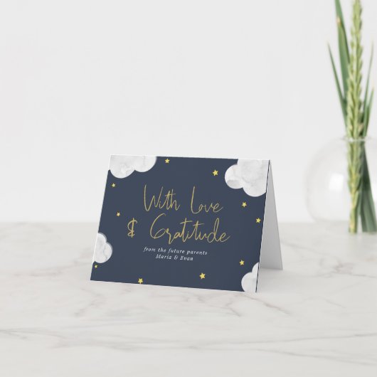 Donkerblauw Baby Clouds Stars Boy Bedankt (Voorkant)