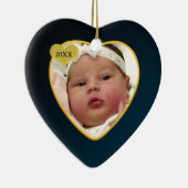 Donkerblauw baby's eerste kerstfoto keramisch ornament (Rechts)