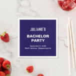 Donkerblauw Bachelor Party Papier servet<br><div class="desc">Donkerblauw en platte tekst vrijgezellenfeest papieren servet, een ontwerp voor bruidegoms-to-be of hosts die blauw uitzichten als een teken van vertrouwen en loyaliteit en de voorkeur geven aan platte tekst zonder achtergrondelementen om de leesbaarheid te verbeteren. De witte tekst contrasteert op de effen donkerblauwe achtergrond en het gebruik van schreefloze...</div>